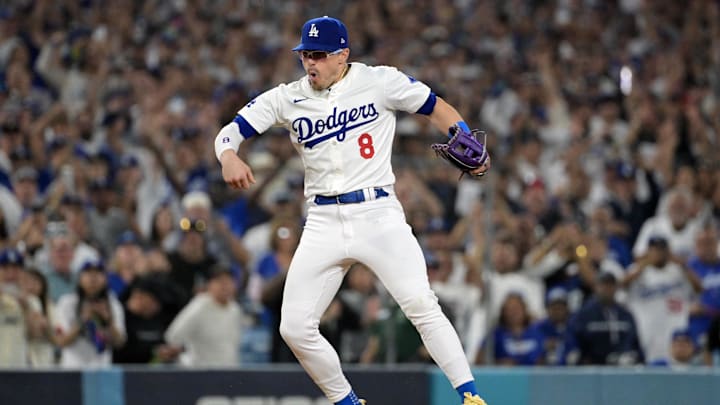 Hernandez celebrates making the final out of the NLDS.