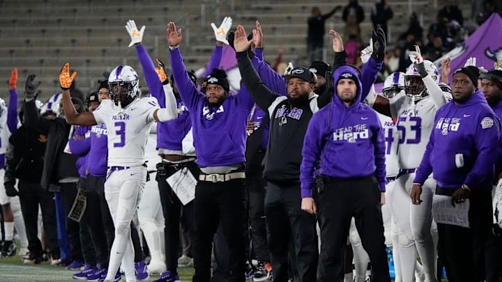 Dec 6, 2024; Birmingham, AL, USA; The Parker bench reacts to the final touchdown that sealed their victory at Protective Stadium in the 6A State Championship game. Parker defeated Saraland 28-17.