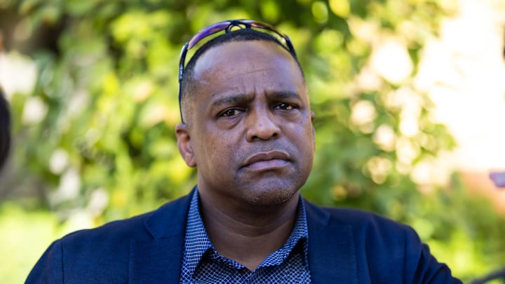 Nov 7, 2023; Scottsdale, AZ, USA; Houston Astros general manager Dana Brown speaks to the media during the MLB General Manager's Meetings at Omni Scottsdale Resort & Spa. Nov 7, 2023; Scottsdale, AZ, USA; Houston Astros general manager Dana Brown speaks to the media during the MLB General Manager's Meetings at Omni Scottsdale Resort & Spa.