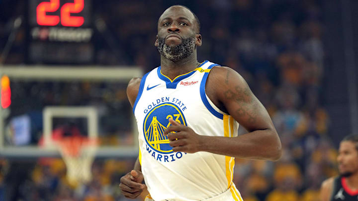 Apr 26, 2025; San Francisco, California, USA; Golden State Warriors forward Draymond Green (23) during the first quarter of game three of first round for the 2024 NBA Playoffs against the Houston Rockets at Chase Center.