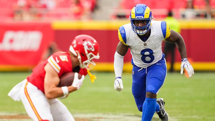 Aug 15, 2026; Kansas City, Missouri, USA; Los Angeles Rams linebacker Monty Rice (8) defends during the second half against the Kansas City Chiefs at Arrowhead Stadium. Mandatory Credit: Jay Biggerstaff-Imagn Images Aug 15, 2026; Kansas City, Missouri, USA; Los Angeles Rams linebacker Monty Rice (8) defends during the second half against the Kansas City Chiefs at Arrowhead Stadium. Mandatory Credit: Jay Biggerstaff-Imagn Images