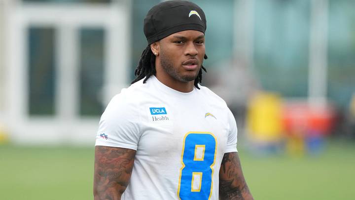 May 11, 2026; El Segundo, CA, USA; Los Angeles Chargers running back Omarion Hampton (8) during offseason workouts at The Bolt. May 11, 2026; El Segundo, CA, USA; Los Angeles Chargers running back Omarion Hampton (8) during offseason workouts at The Bolt.