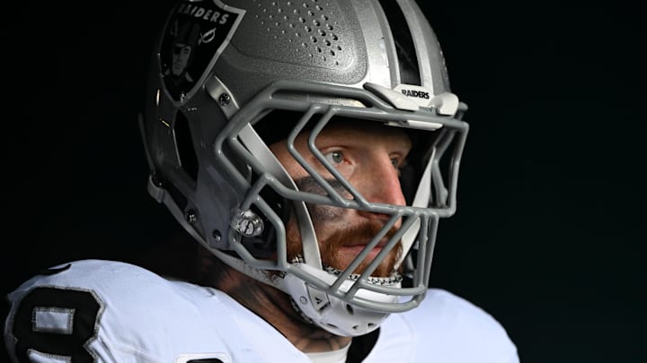 Dec 14, 2025; Philadelphia, Pennsylvania, USA; Las Vegas Raiders defensive end Maxx Crosby (98) in the tunnel against the Philadelphia Eagles at Lincoln Financial Field. Mandatory Credit: Eric Hartline-Imagn Images