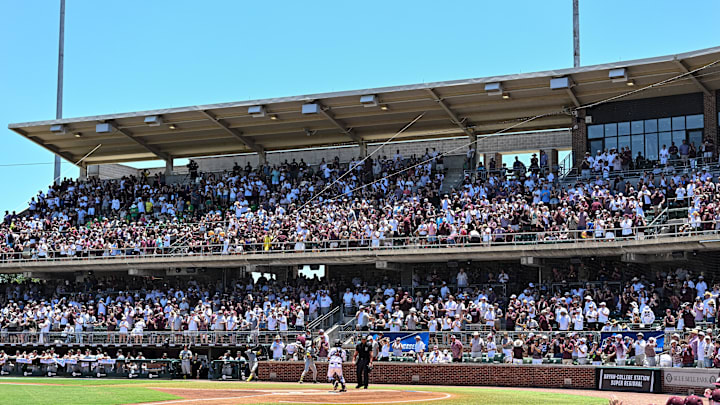 Jun 8, 2024; College Station, TX, USA; A general view of the stands during the game between Texas A&M and Oregon at Olsen Field, Blue Bell Park Mandatory Credit: Maria Lysaker-Imagn Images