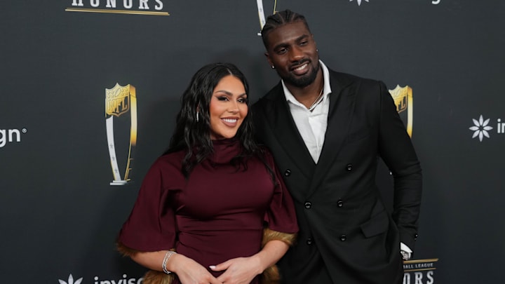 Feb 6, 2025; New Orleans, LA, USA;  Chanen Johnson (left) and Juwan Johnson (right) on the red carpet before Super Bowl LIX NFL Honors at Saenger Theatre. 