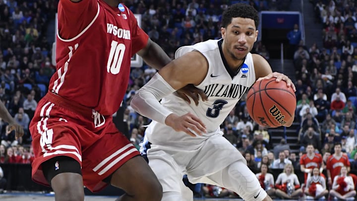 Mar 18, 2017; Buffalo, NY, USA; Villanova Wildcats guard Josh Hart (3) drives against Wisconsin Badgers forward Nigel Hayes (10) in the second half during the second round of the 2017 NCAA Tournament at KeyBank Center. Wisconsin won 65-62. Mandatory Credit: Mark Konezny-Imagn Images Mar 18, 2017; Buffalo, NY, USA; Villanova Wildcats guard Josh Hart (3) drives against Wisconsin Badgers forward Nigel Hayes (10) in the second half during the second round of the 2017 NCAA Tournament at KeyBank Center. Wisconsin won 65-62. Mandatory Credit: Mark Konezny-Imagn Images