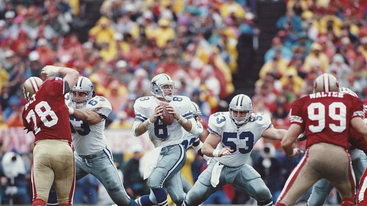 Troy Aikman (8), enfrentando a los San Francisco 49ers. Troy Aikman (8), enfrentando a los San Francisco 49ers.