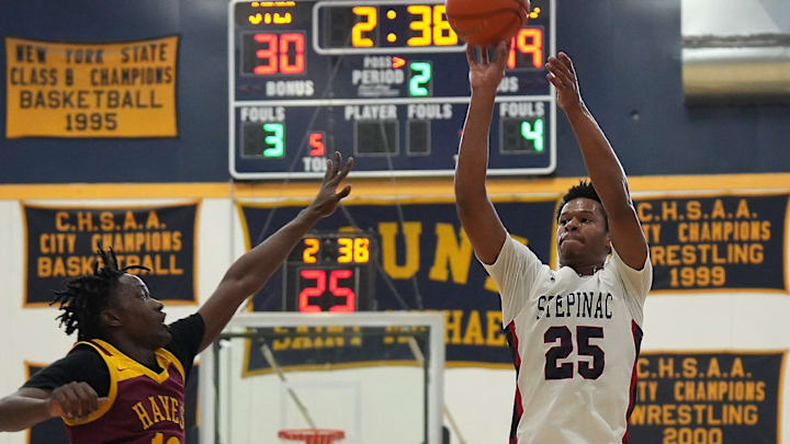 Stepinac’s Jasiah Jervis (25) during game against Cardinal Hayes during the CHSAA AA Archdiocesan Championship at Mount Saint Michael Academy in the Bronx Feb. 21, 2026. Stepinac won the game 67-51. Stepinac’s Jasiah Jervis (25) during game against Cardinal Hayes during the CHSAA AA Archdiocesan Championship at Mount Saint Michael Academy in the Bronx Feb. 21, 2026. Stepinac won the game 67-51.