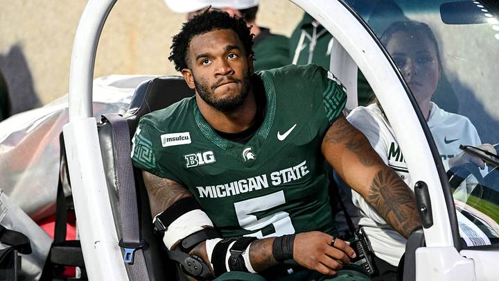 Michigan State’s Jordan Hall leaves the field in a cart after an injury against Nebraska during the third quarter on Saturday, Sept. 26, 2026, in East Lansing. Michigan State’s Jordan Hall leaves the field in a cart after an injury against Nebraska during the third quarter on Saturday, Sept. 26, 2026, in East Lansing.