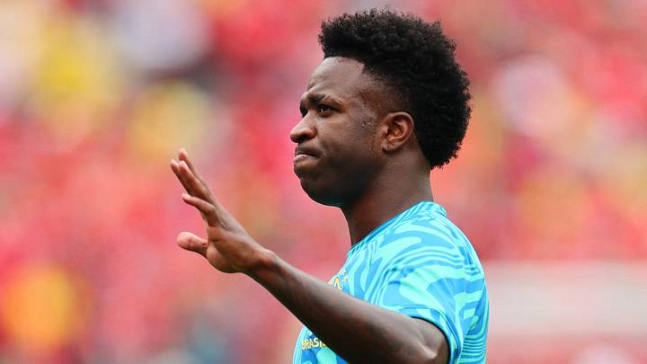 Soccer Football - FIFA World Cup 2026 - Round of 16 - Brazil v Norway - New York New Jersey Stadium, East Rutherford, New Jersey, U.S. - July 5, 2026 Brazil's Vinicius Junior during the warm up before the match IMAGN IMAGES via Reuters/Caean Couto Soccer Football - FIFA World Cup 2026 - Round of 16 - Brazil v Norway - New York New Jersey Stadium, East Rutherford, New Jersey, U.S. - July 5, 2026 Brazil's Vinicius Junior during the warm up before the match IMAGN IMAGES via Reuters/Caean Couto