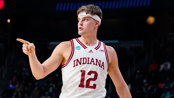 Indiana Hoosiers forward Miller Kopp (12) in the first half against the Kent State Golden Flashes at MVP Arena. Indiana Hoosiers forward Miller Kopp (12) in the first half against the Kent State Golden Flashes at MVP Arena.