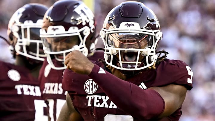 Sep 27, 2025; College Station, Texas, USA; Texas A&M Aggies defensive end Cashius Howell (9) reacts after a sack during the fourth quarter against the Auburn Tigers at Kyle Field. Mandatory Credit: Maria Lysaker-Imagn Images Sep 27, 2025; College Station, Texas, USA; Texas A&M Aggies defensive end Cashius Howell (9) reacts after a sack during the fourth quarter against the Auburn Tigers at Kyle Field. Mandatory Credit: Maria Lysaker-Imagn Images