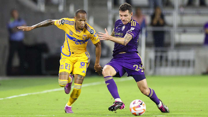 Luis Quiñones (left) was one of the few Tigres to perform well against Orlando City in their Concacaf Champions Cup match Tuesday night. The game ended in a scoreless draw. 