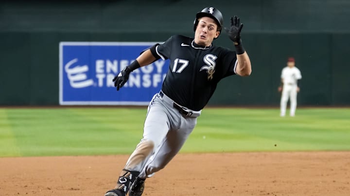 Apr 21, 2026; Phoenix, Arizona, USA; Chicago White Sox infielder Sam Antonacci rounds the bases after hitting a two run inside the park home run in the eighth inning against the Arizona Diamondbacks at Chase Field. Mandatory Credit: Mark J. Rebilas-Imagn Images