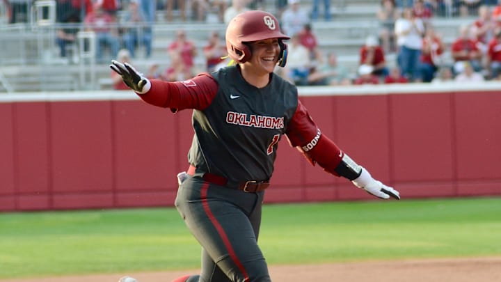 Oklahoma infielder Kendall Wells runs home after hitting a home run against Alabama State.