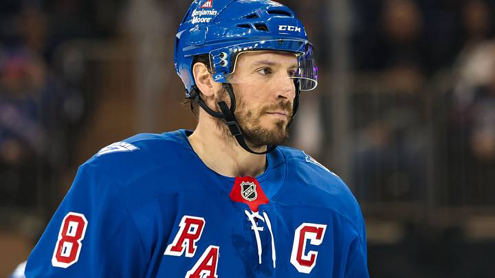 Apr 5, 2026; New York, New York, USA; New York Rangers center J.T. Miller (8) skates against the Washington Capitals during the second period at Madison Square Garden. Mandatory Credit: Danny Wild-Imagn Images