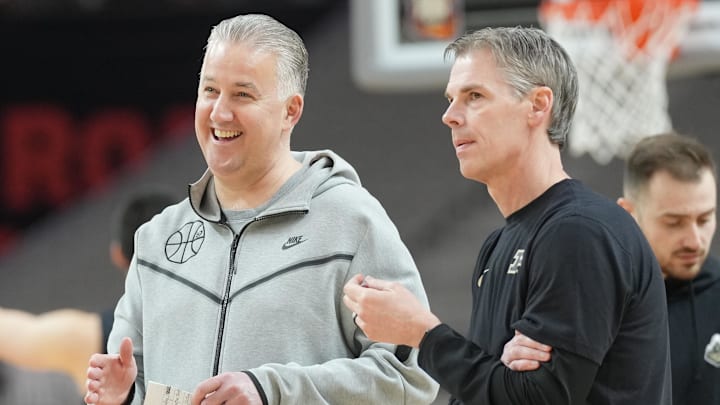 Purdue Boilermakers head coach Matt Painter during practice before the 2024 Final Four 