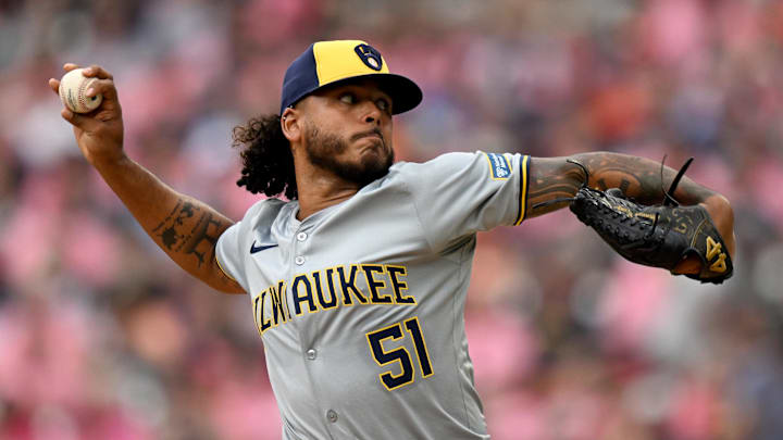 Jun 8, 2024; Detroit, Michigan, USA; Milwaukee Brewers starting pitcher Freddy Peralta (51) throws a pitch against the Detroit Tigers in the second inning at Comerica Park. Mandatory Credit: Lon Horwedel-Imagn Images Jun 8, 2024; Detroit, Michigan, USA; Milwaukee Brewers starting pitcher Freddy Peralta (51) throws a pitch against the Detroit Tigers in the second inning at Comerica Park. Mandatory Credit: Lon Horwedel-Imagn Images