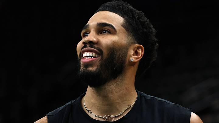 Oct 23, 2026; Boston, Massachusetts, USA; Boston Celtics forward Jayson Tatum (0) smiles before their game against the New York Knicks at TD Garden. Mandatory Credit: Winslow Townson-Imagn Images