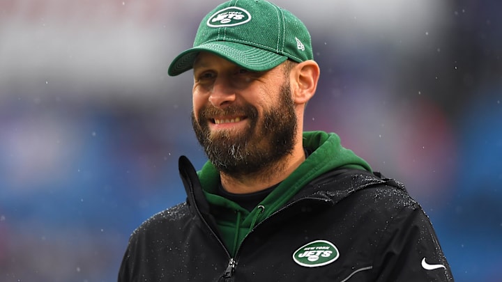 Dec 29, 2019; Orchard Park, New York, USA; New York Jets head coach Adam Gase looks on prior to the game against the Buffalo Bills at New Era Field. Mandatory Credit: Rich Barnes-Imagn Images