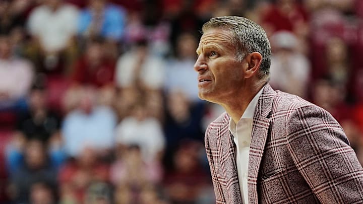 Nov 4, 2024; Tuscaloosa, Alabama, USA; Alabama head coach Nate Oats coaches his Crimson Tide team against UNC Asheville at Coleman Coliseum. Alabama defeated UNC Asheville 110-54.