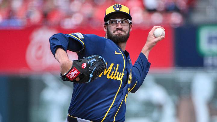 May 6, 2026; St. Louis, Missouri, USA; Milwaukee Brewers pitcher Aaron Ashby (26) pitches against the St. Louis Cardinals during the sixth inning at Busch Stadium. Mandatory Credit: Jeff Curry-Imagn Images