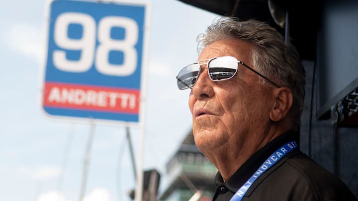 Mario Andretti looks out on the track Friday, May 17, 2024, during Fast Friday ahead of the 108th running of the Indianapolis 500 at Indianapolis Motor Speedway. Mario Andretti looks out on the track Friday, May 17, 2024, during Fast Friday ahead of the 108th running of the Indianapolis 500 at Indianapolis Motor Speedway.