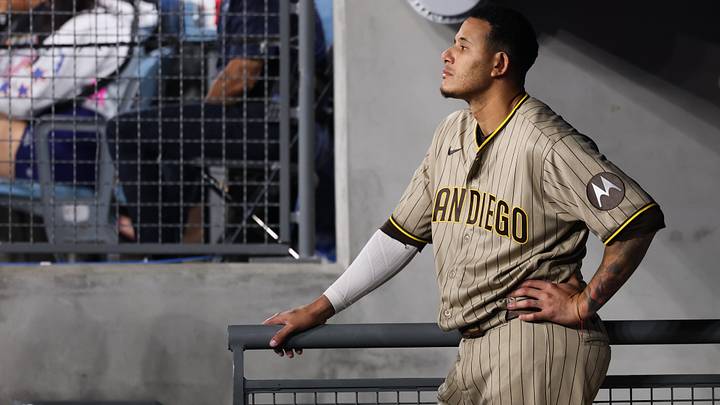Jul 4, 2026; Los Angeles, California, USA; San Diego Padres third baseman Manny Machado (13) looks on in the dugout during the ninth inning against the Los Angeles Dodgers at Dodger Stadium. Mandatory Credit: Kiyoshi Mio-Imagn Images Jul 4, 2026; Los Angeles, California, USA; San Diego Padres third baseman Manny Machado (13) looks on in the dugout during the ninth inning against the Los Angeles Dodgers at Dodger Stadium. Mandatory Credit: Kiyoshi Mio-Imagn Images