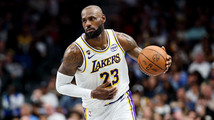 Lakers forward LeBron James controls the ball against the Mavericks during their recent game.