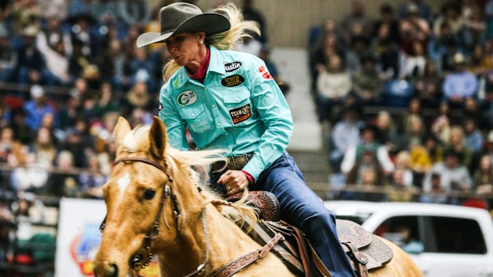 Sherry Cervi races barrels during the 3rd performance of the San Angelo Stock Show & Rodeo Saturday, Feb. 2, 2019, at Foster Communications Coliseum.
San Angelo Stock Show Rodeo 3nd Performance Saturday Feb 2 2019 Sherry Cervi races barrels during the 3rd performance of the San Angelo Stock Show & Rodeo Saturday, Feb. 2, 2019, at Foster Communications Coliseum.
San Angelo Stock Show Rodeo 3nd Performance Saturday Feb 2 2019