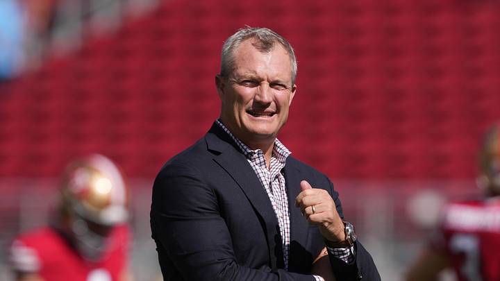 Oct 6, 2024; Santa Clara, California, USA; San Francisco 49ers general manager John Lynch before the game against the Arizona Cardinals at Levi's Stadium. Mandatory Credit: Darren Yamashita-Imagn Images