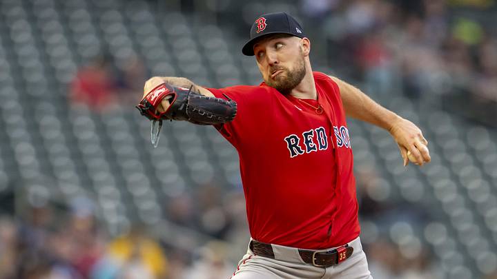 Apr 13, 2026; Minneapolis, Minnesota, USA; Boston Red Sox starting pitcher Garrett Crochet (35) delivers a pitch against the Minnesota Twins in the first inning at Target Field. Mandatory Credit: Jesse Johnson-Imagn Images