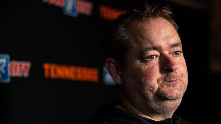 Tennessee football coach Josh Heupel speaks to reporters before the annual Big Orange Caravan event at Marathon Music Works in Nashville, Tenn., Wednesday, April 29, 2026. Tennessee football coach Josh Heupel speaks to reporters before the annual Big Orange Caravan event at Marathon Music Works in Nashville, Tenn., Wednesday, April 29, 2026.