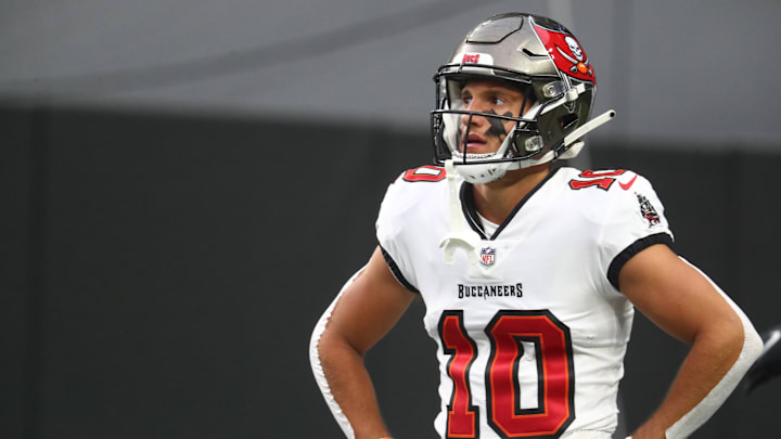 Oct 25, 2020; Paradise, Nevada, USA; Tampa Bay Buccaneers wide receiver Scotty Miller (10) against