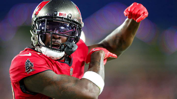 Tampa Bay Buccaneers cornerback Dee Delaney reacts after a play against the Jacksonville Jaguars.