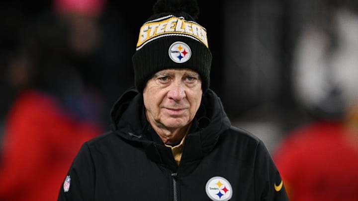 Jan 11, 2025; Baltimore, Maryland, USA; Pittsburgh Steelers president Art Rooney II looks on before an AFC wild card game against the Baltimore Ravens at M&T Bank Stadium. Mandatory Credit: Tommy Gilligan-Imagn Images