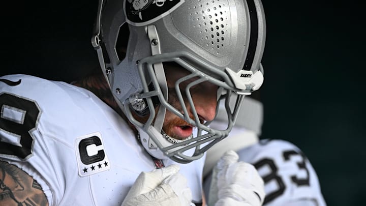 Las Vegas Raiders defensive end Maxx Crosby in the tunnel against the Philadelphia Eagles.