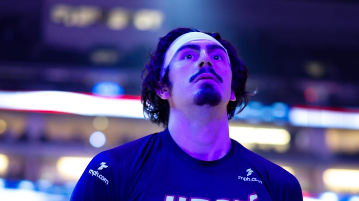 Miami Heat forward Jaime Jaquez Jr. looks on