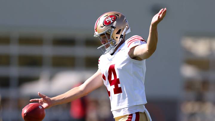 San Francisco, CA, USA; San Francisco 49ers punter Jack Bouwmeester (14) during training camp at Levi's Stadium. Mandatory Credit: Sergio Estrada-Imagn Images