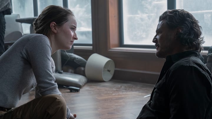 Kaitlyn Dever (Abby) and Pedro Pascal (Joel) in The Last of Us season 2. Photograph by Liane Hentscher/HBO.