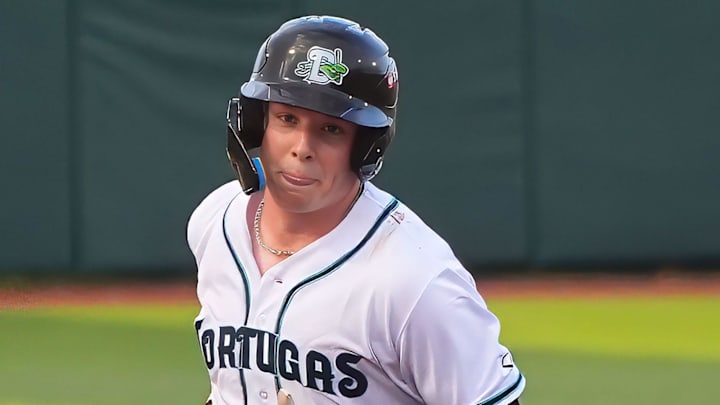 Daytona Tortugas’ Jacob Friend (3) circles the bases after hitting a home run against the Jupiter Hammerheads on Opening Day, April 2, 2026, at Jackie Robinson Ballpark.