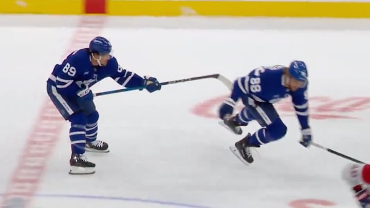 Nicholas Robertson pushed down teammate William Nylander in a preseason game.