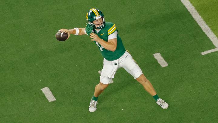 Sep 12, 2026; Waco, Texas, USA; Baylor Bears quarterback Edward Griffin (14) throws a pass against the Prairie View A&M Panthers during the second half at McLane Stadium. Mandatory Credit: Chris Jones Sep 12, 2026; Waco, Texas, USA; Baylor Bears quarterback Edward Griffin (14) throws a pass against the Prairie View A&M Panthers during the second half at McLane Stadium. Mandatory Credit: Chris Jones