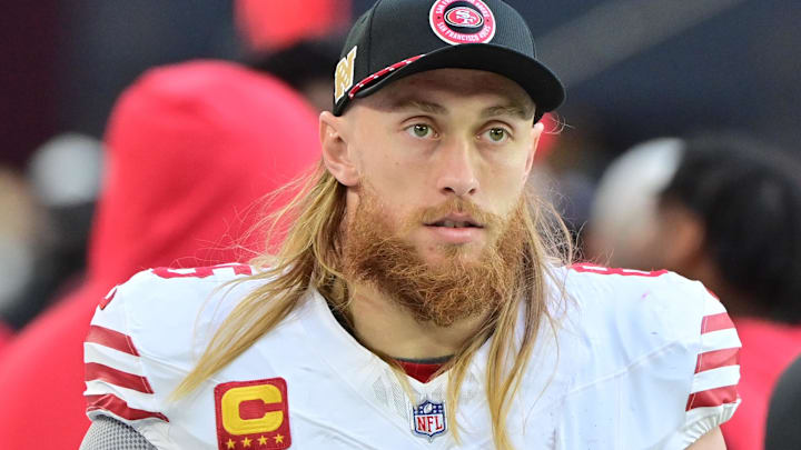 San Francisco 49ers tight end George Kittle (85) looks on in the first half against the Arizona Cardinals at State Farm Stadium.