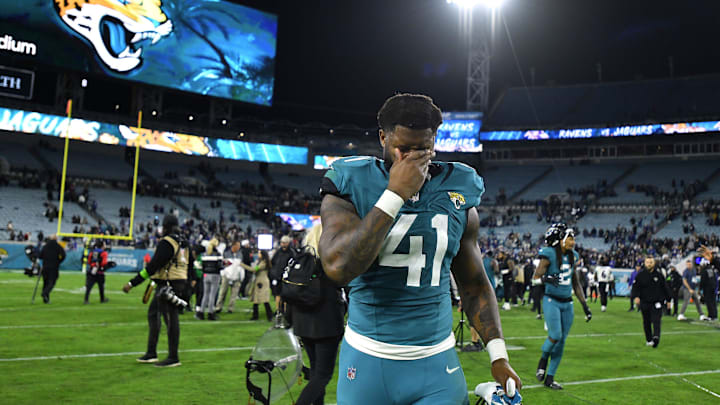 Jacksonville Jaguars linebacker Josh Allen (41) at EverBank Stadium in Jacksonville, Florida Sunday Night, December 17, 2023. The Jaguars trailed 10 to 0 at the half and lost 23 to 7.