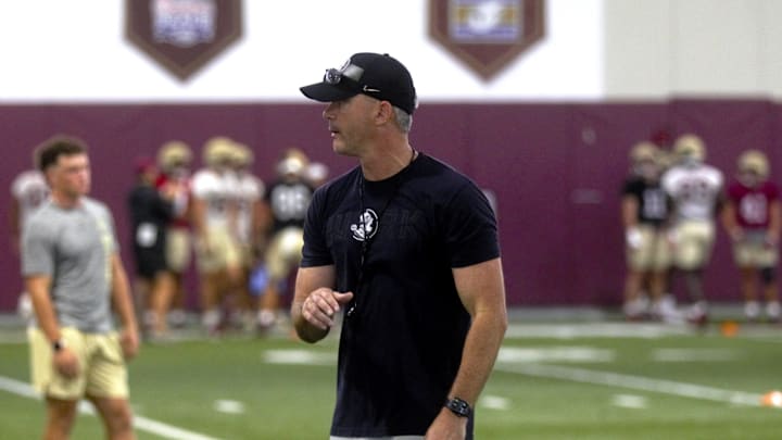 Florida State football players participate in practice on Wednesday, Aug. 14