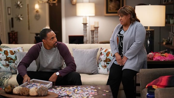 GREY’S ANATOMY - “Put the Squeeze on Me” – While Richard ponders his surgical abilities, Jo is charmed by her patient’s brother. Elsewhere, Megan makes sure Teddy and Owen talk out their differences, and a pet python causes an uproar when “Grey’s Anatomy” airs THURSDAY, MARCH 24 (9:00-10:01 p.m. EDT), on ABC. (ABC/Steven Baffo)
JASON GEORGE, CHANDRA WILSON
