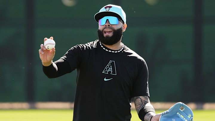 Arizona Diamondbacks infielder Emmanuel Rivera during spring training workouts at Salt River Fields at Talking Stick on Feb. 21, 2024.
