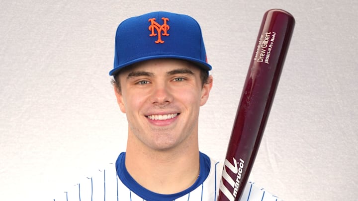 Feb 22, 2024; Port St. Lucie, FL, USA;  New York Mets outfielder Drew Gilbert (89). Mandatory Credit: Jim Rassol-Imagn Images