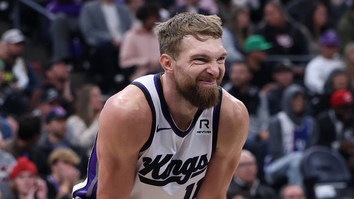 Oct 29, 2024; Salt Lake City, Utah, USA; Sacramento Kings forward Domantas Sabonis (11) reacts to being called for a foul against the Utah Jazz during the third quarter at Delta Center. Oct 29, 2024; Salt Lake City, Utah, USA; Sacramento Kings forward Domantas Sabonis (11) reacts to being called for a foul against the Utah Jazz during the third quarter at Delta Center.